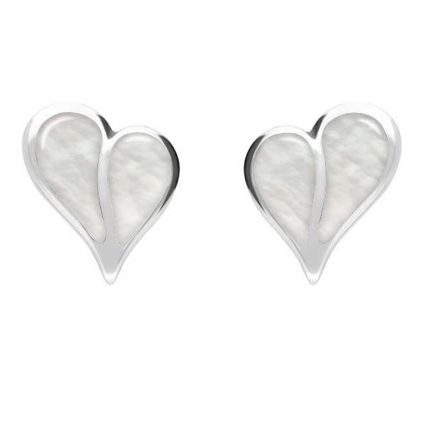 Sterling Silver Mother of Pearl Split Heart Stud Earrings