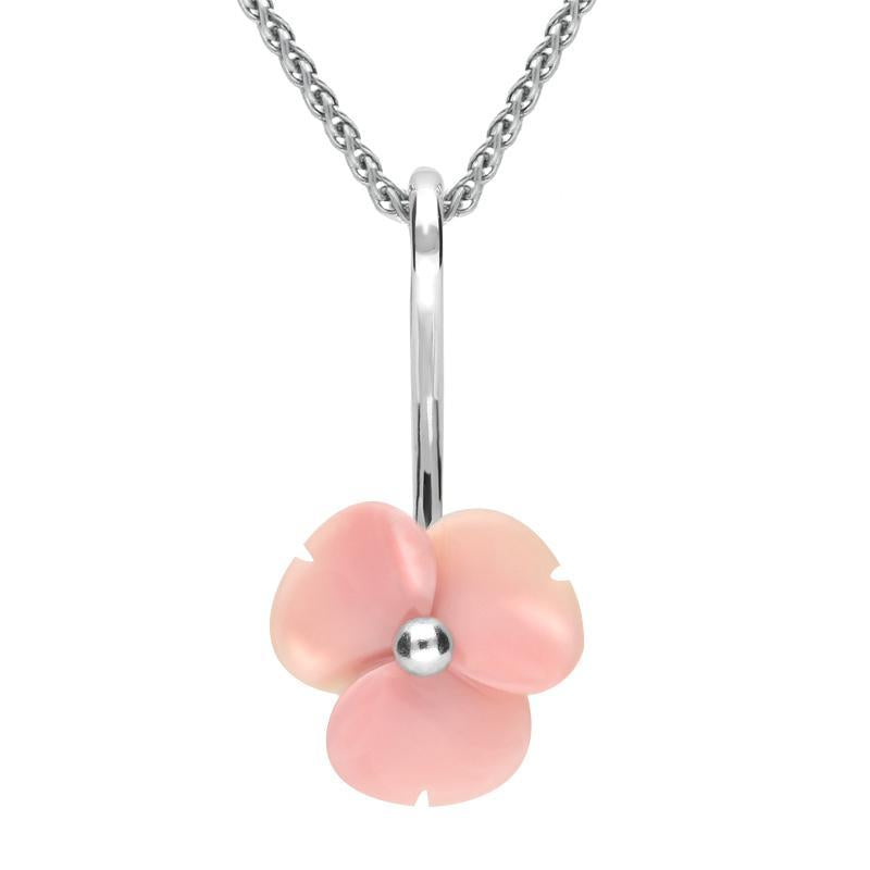 Sterling Silver Pink Conch Tuberose 15mm Clover Necklace