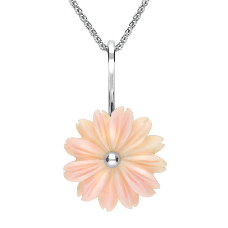 Sterling Silver Pink Conch Tuberose 20mm Daisy Necklace