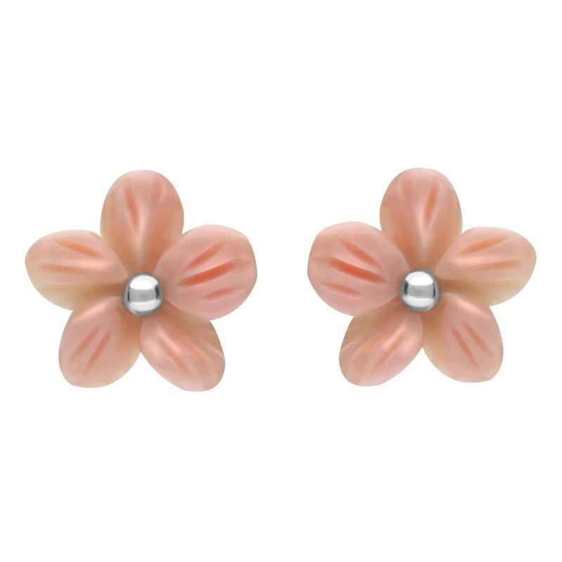 Sterling Silver Pink Conch Large Tuberose 10mm Pansy Stud Earrings