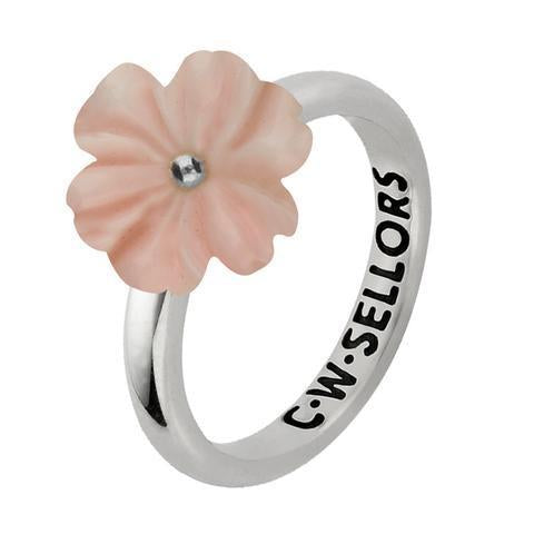 Sterling Silver Pink Conch Tuberose 12mm Dahlia Ring