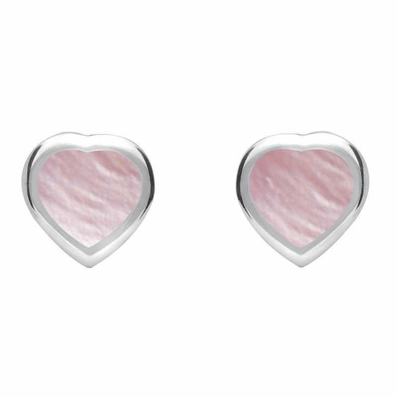 Sterling Silver Pink Mother of Pearl Small Framed Heart Stud Earrings