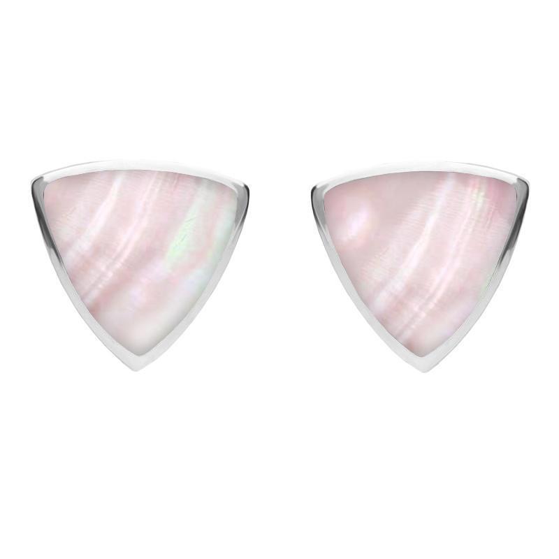Sterling Silver Pink Mother of Pearl Large Curved Triangle Stud Earrings