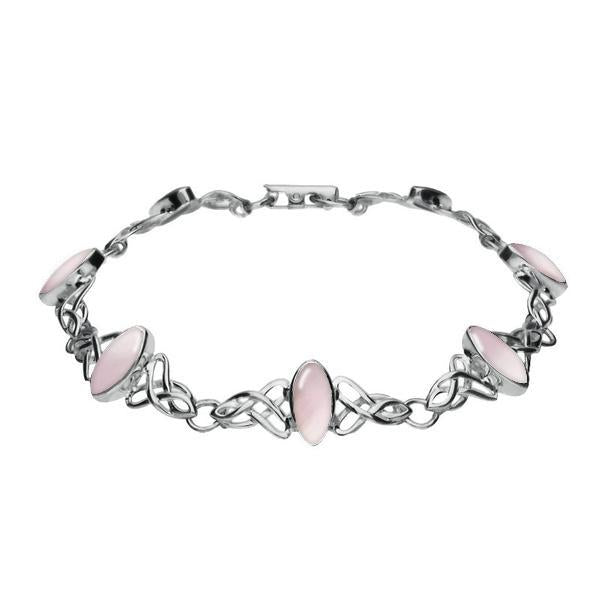 Sterling Silver Pink Mother of Pearl Marquise Shaped Celtic Bracelet