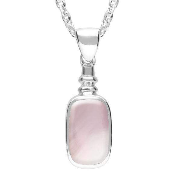 Sterling Silver Pink Mother of Pearl Oblong Bottle Top Necklace