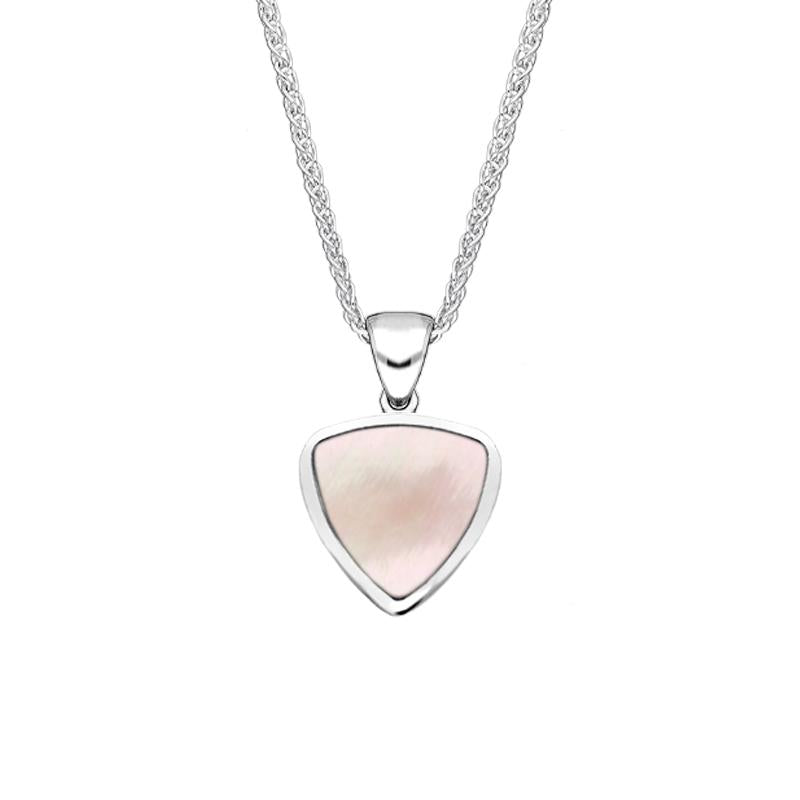 Sterling Silver Pink Mother of Pearl Small Curved Triangle Necklace