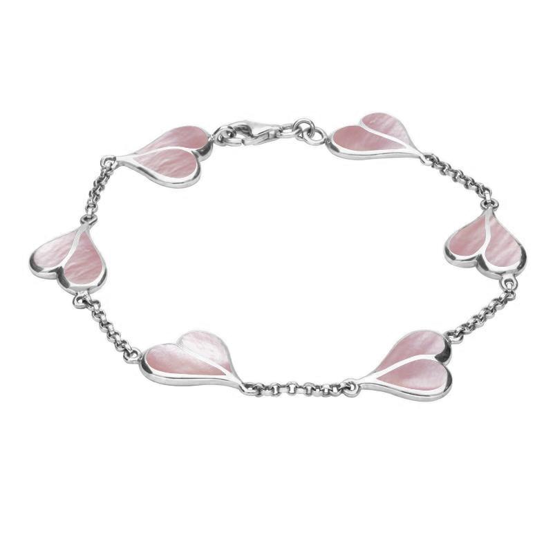 Sterling Silver Pink Mother of Pearl Split Heart Bracelet