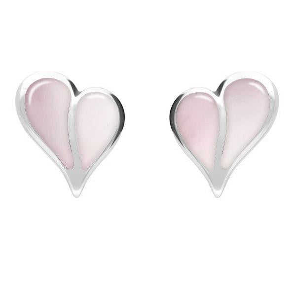 Sterling Silver Pink Mother of Pearl Split Heart Stud Earrings