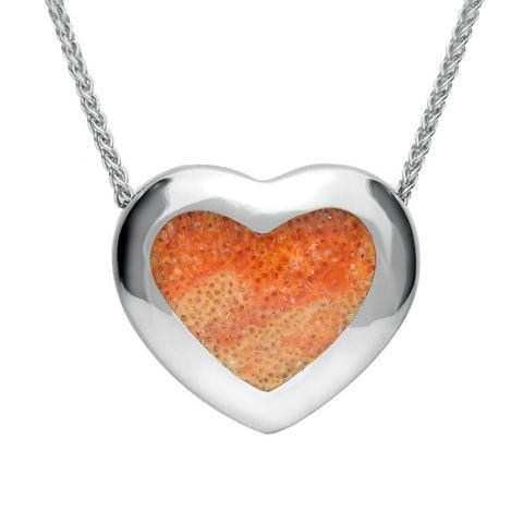 Sterling Silver Red Apple Coral Framed Heart Necklace
