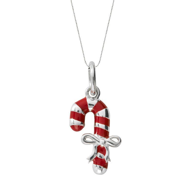 Sterling Silver Red Enamel Large Candy Cane Necklace