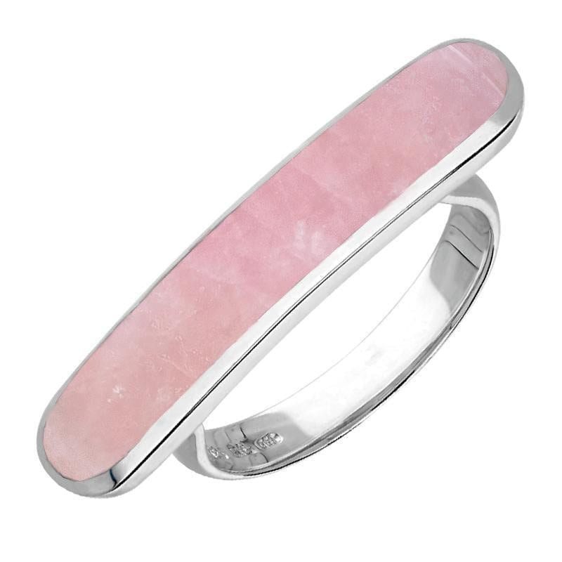 Sterling Silver Rose Quartz Lineaire Long Oval Ring