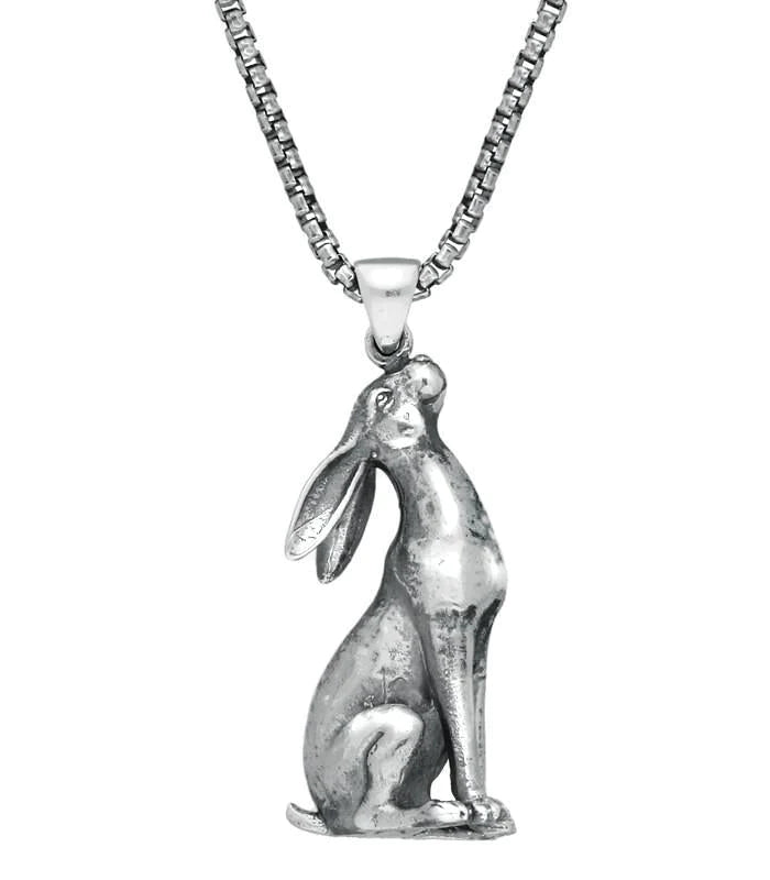 Sterling Silver Large Moon Gazing Hare Necklace