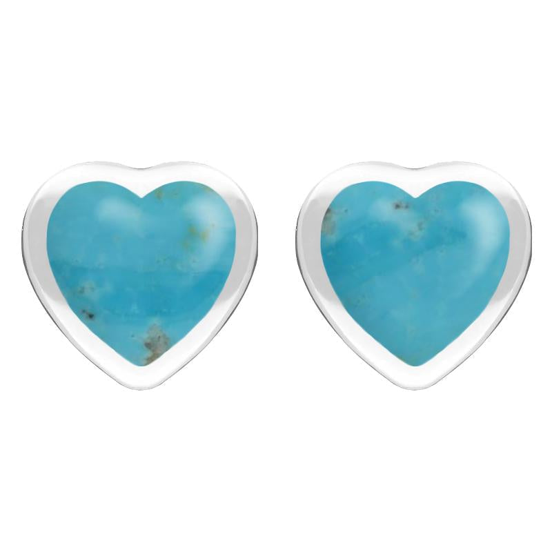 Sterling Silver Turquoise Large Framed Heart Stud Earrings