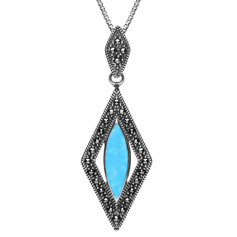 Sterling Silver Turquoise Marcasite Marquise Necklace