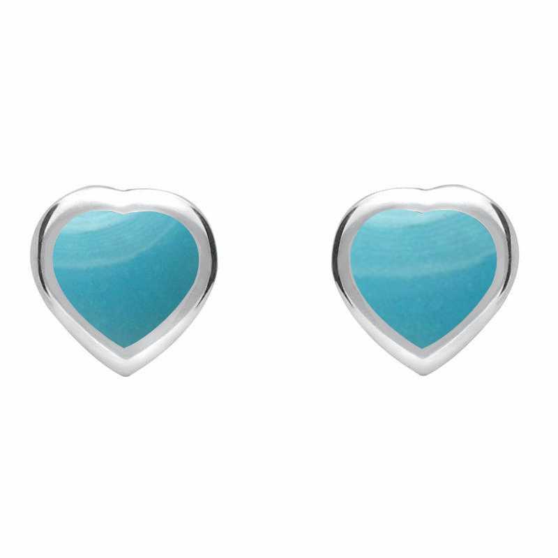 Sterling Silver Turquoise Small Framed Heart Stud Earrings