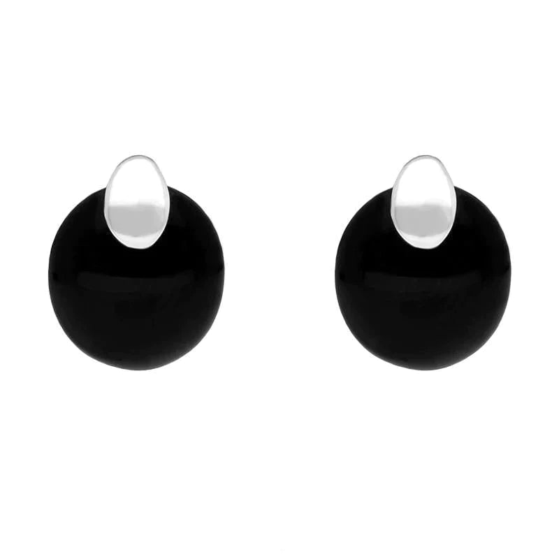 Sterling Silver Whitby Jet Button Cap Stud Earrings