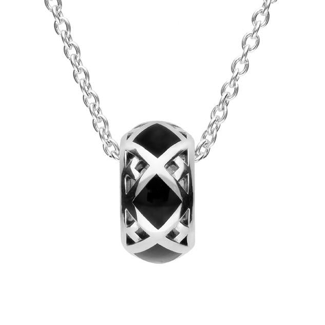 Sterling Silver Whitby Jet Curved Pendant Necklace