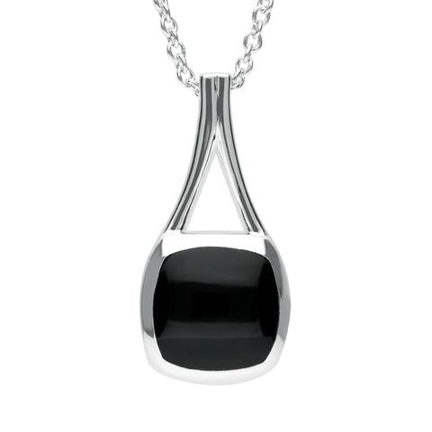 Sterling Silver Whitby Jet Cushion Pendant Necklace