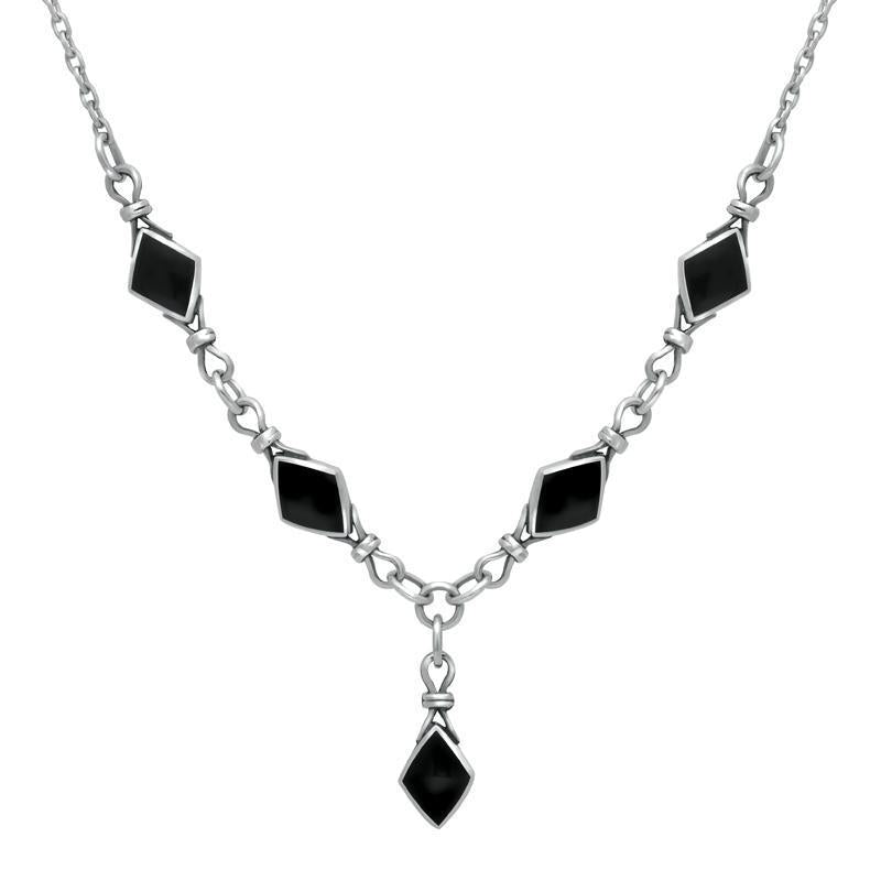 Sterling Silver Whitby Jet Diamond Shaped Necklace