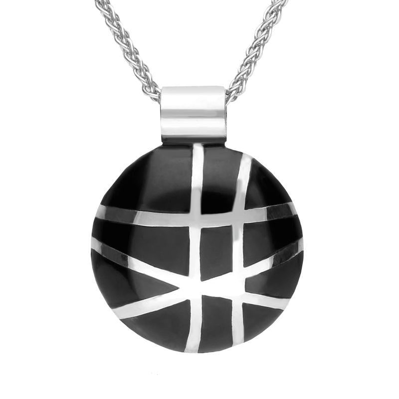 Sterling Silver Whitby Jet Domed Round Criss Cross Necklace D