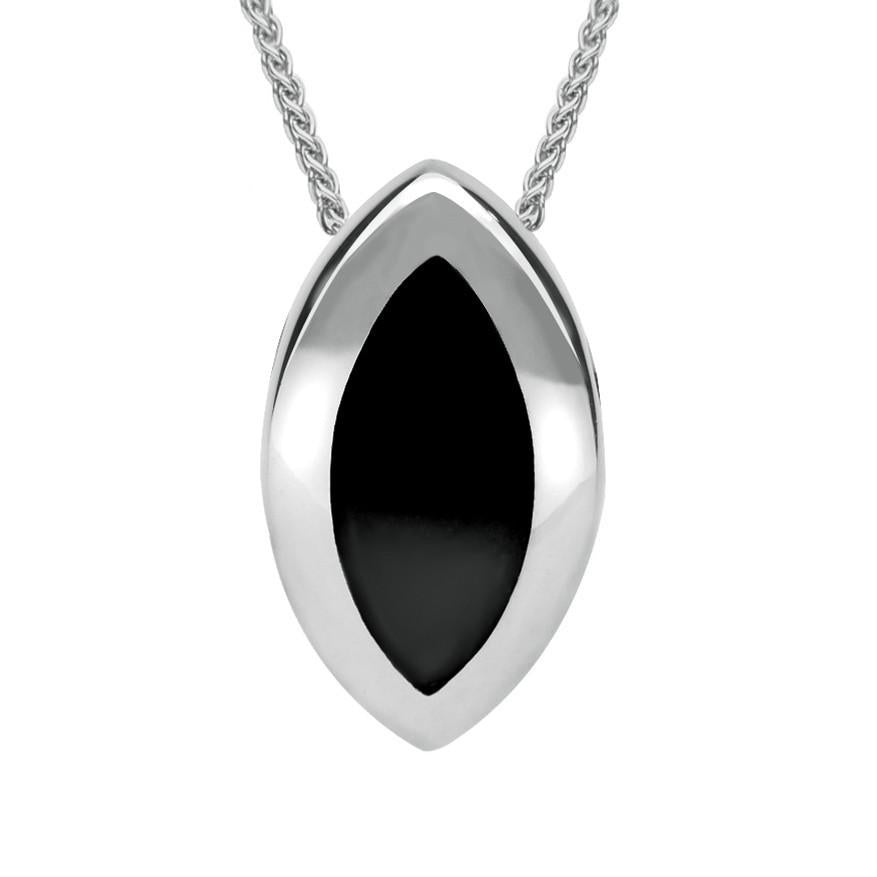 Sterling Silver Whitby Jet Framed Marquise Necklace