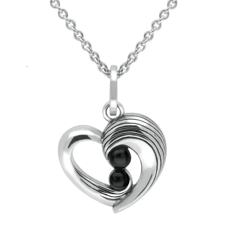 Sterling Silver Whitby Jet Half Ridge Heart Necklace