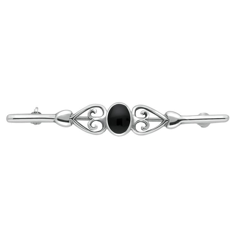 Sterling Silver Whitby Jet Heart Bar Brooch