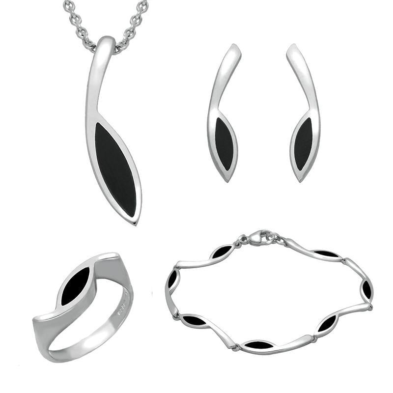 Sterling Silver Whitby Jet Marquise Toscana Four Piece Set