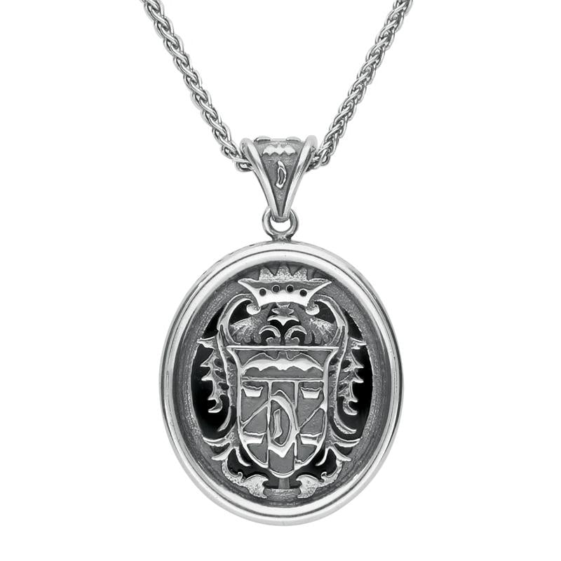 Sterling Silver Whitby Jet Oval Dracula Crest Necklace