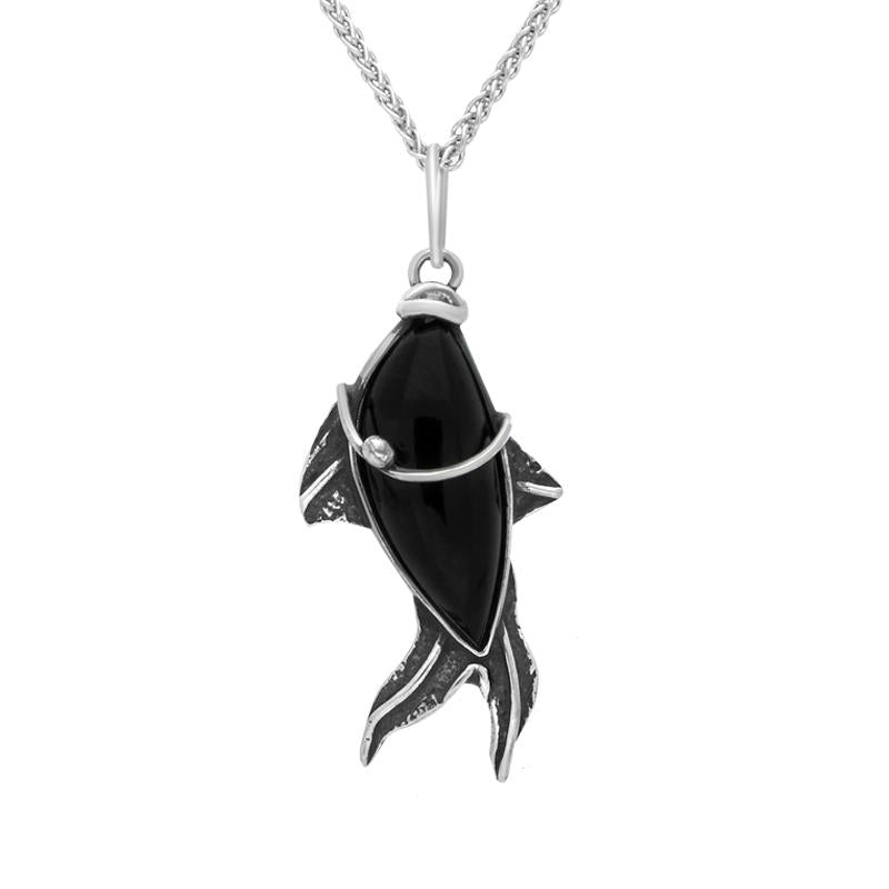 Sterling Silver Whitby Jet Small Fish Necklace