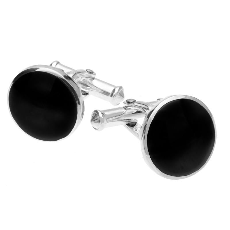 Sterling Silver Whitby Jet Tudor Rose Back Cufflinks