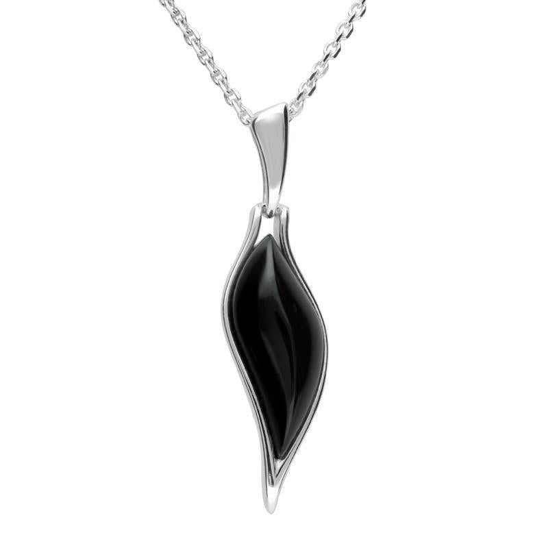 Sterling Silver Whitby Jet Wavy Marquise Drop Necklace