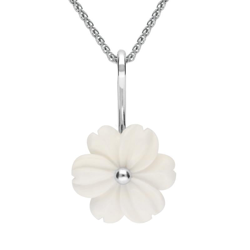 Sterling Silver White Agate Tuberose 18mm Dahlia Necklace