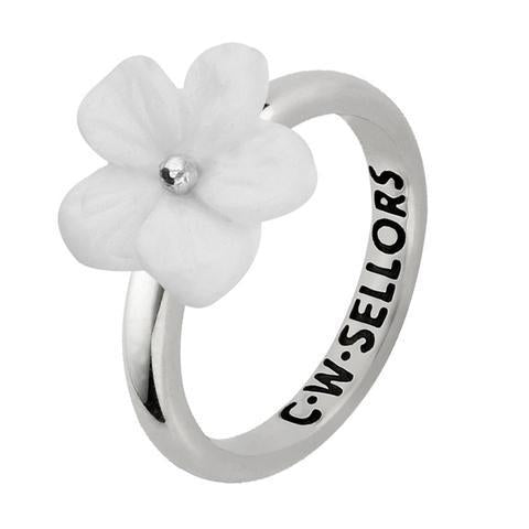 Sterling Silver White Agate Tuberose 12mm Pansy Ring