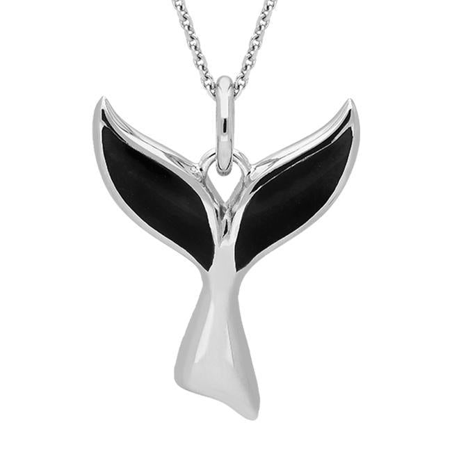 Sterling Silver Whitby Jet Whale Tail Necklace