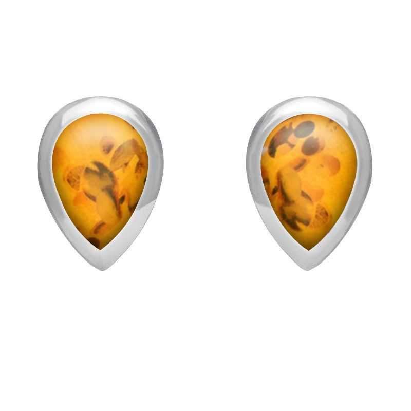 Sterling Silver Amber Dinky Teardrop Stud Earrings