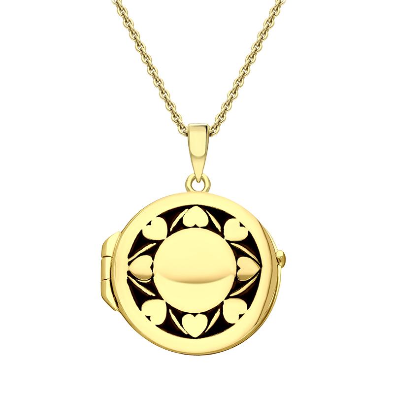 Yellow Gold Plated Sterling Silver Heart Edge Round Keepsake Locket