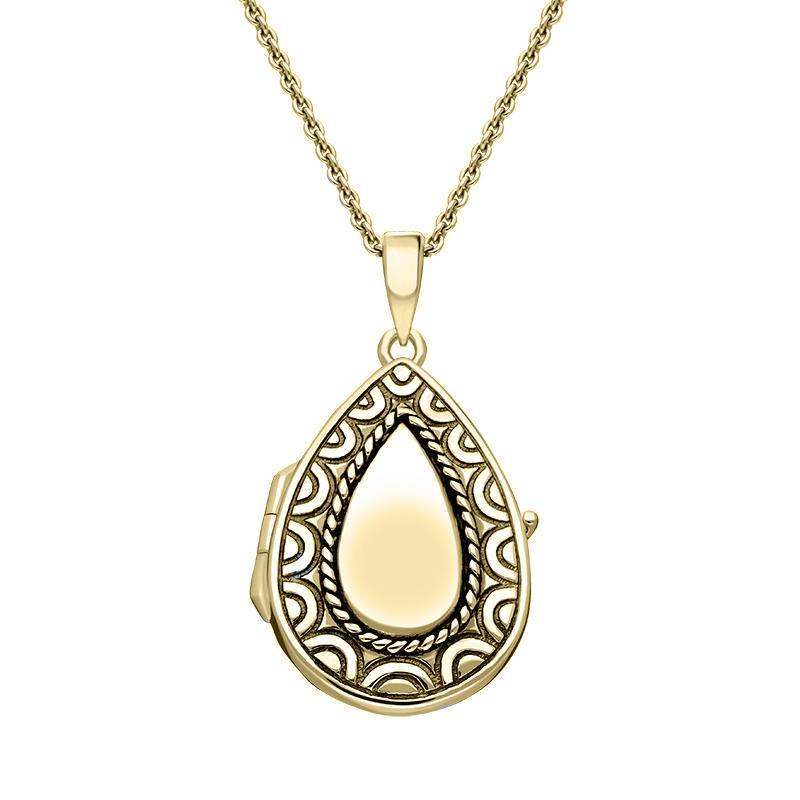 Yellow Gold Plated Sterling Silver Pear Pattern Edge Keepsake Locket