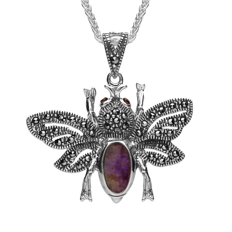 Sterling Silver Blue John Marcasite Garnet Bee Pendant Necklace