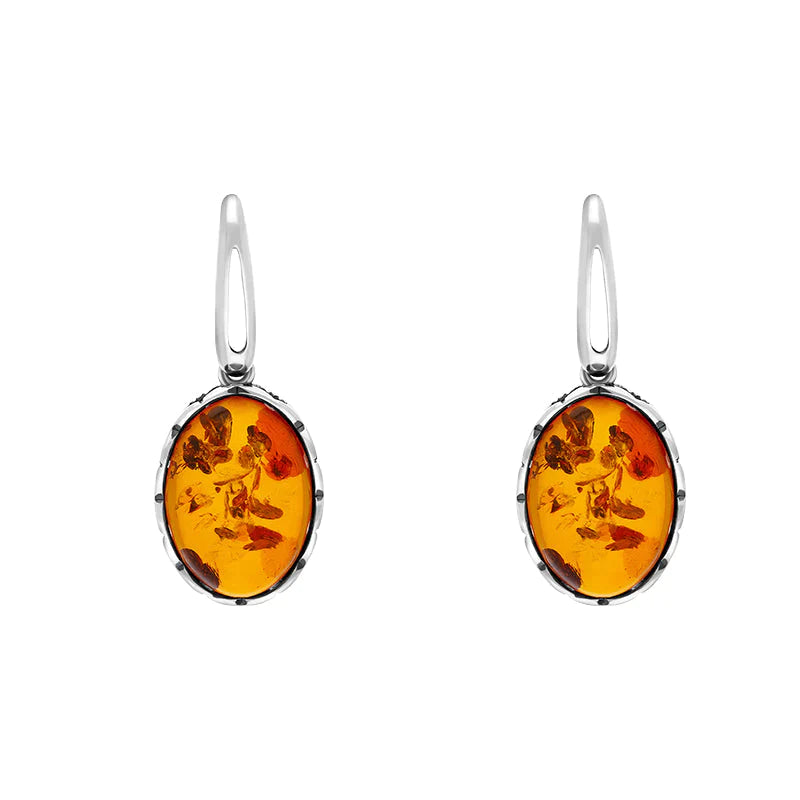 Sterling Silver Amber Oval Butterfly Edge Earrings