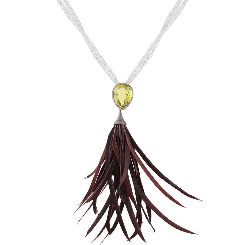 Sterling Silver Citrine Feather Plume Pear Top Necklace D