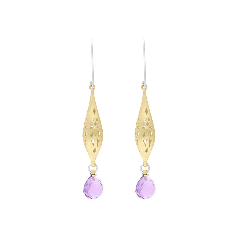 Sterling Silver Gold Plated Amethyst Drop Earrings D