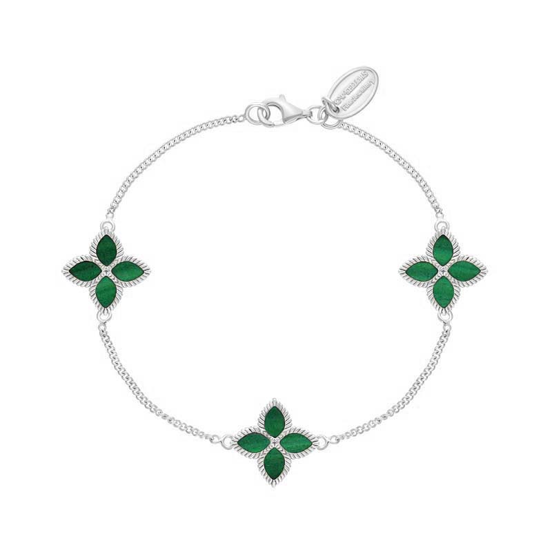 Sterling Silver Malachite Bloom Marquise Flower Bracelet