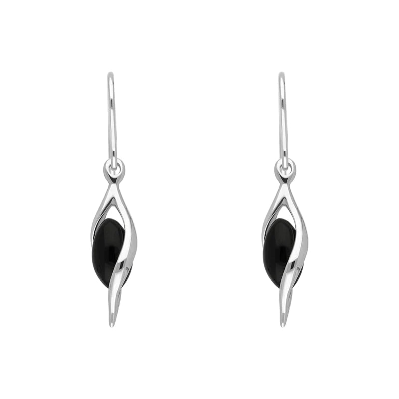 Sterling Silver Whitby Jet Twisted Drop Earrings