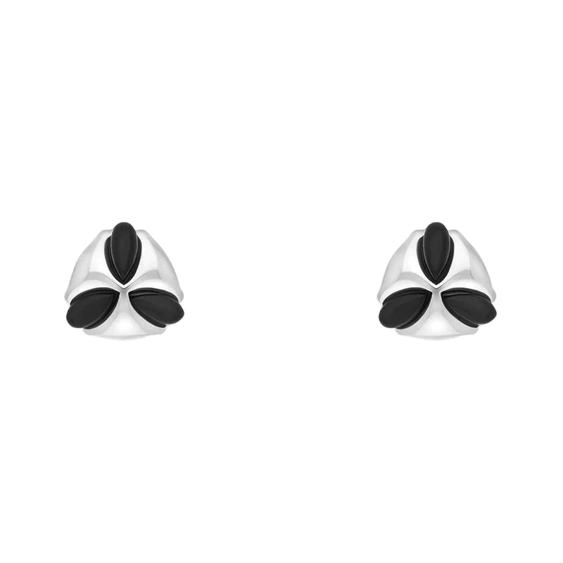 Sterling Silver Whitby Jet Three Stone Triangle Stud Earrings