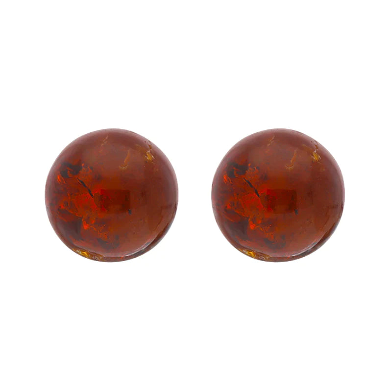 Sterling Silver Red Amber 6mm Ball Stud Earrings