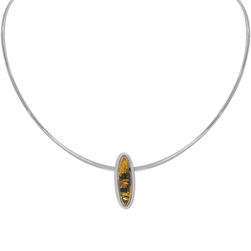 Sterling Silver Amber Slim Oval Multi Strand Necklace D