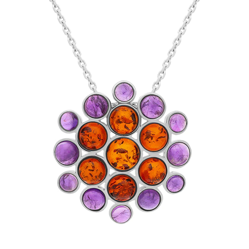 Sterling Silver Amber Amethyst Bubble Hexagon Necklace D
