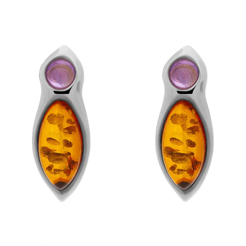 Sterling Silver Amber Amethyst Top Drop Earrings D