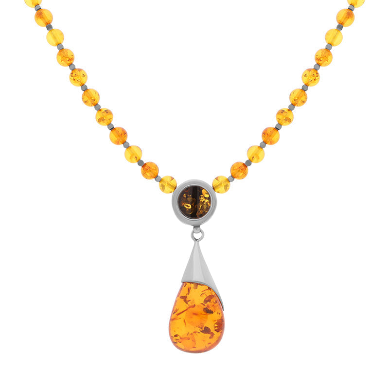 Sterling Silver Amber Beaded Necklace D
